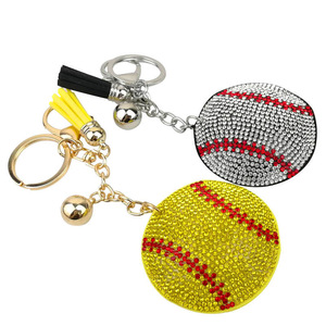 Creative Glitter Crystal Baseball Football Soccer Keychain Bling Rhinestones Car Key Chain with Tassel Charm