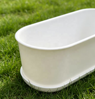 Kit de pots de fleurs rectangulaires arrondis en plastique blanc avec trous de drainage et plateaux de récupération d'eau, état neuf, décoration de jardin, pots de fleurs, jardinière, lot