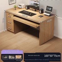 Bureau d'ordinateur moderne en bois massif pour la maison, le bureau ou la chambre, poste de travail minimaliste verrouillable pour une personne avec rangement