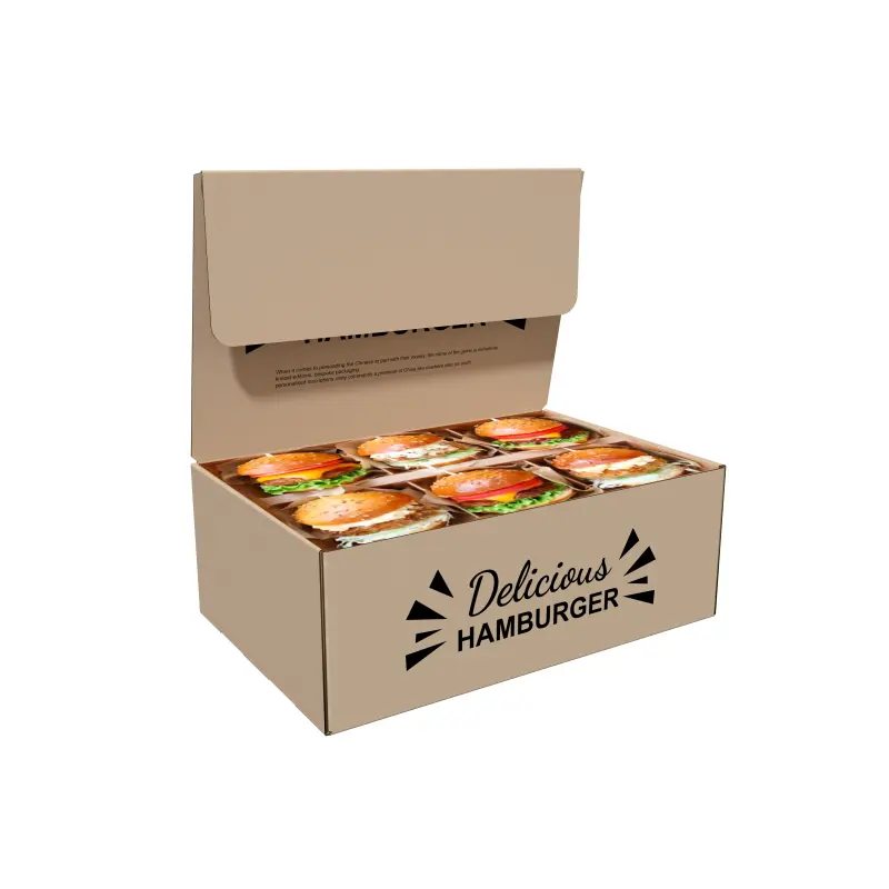 Özelleştirilmiş tek kullanımlık gıda ambalaj kutuları Hamburger Kraft kağit kutu Burger Fry tavuk Hotdog kutusu