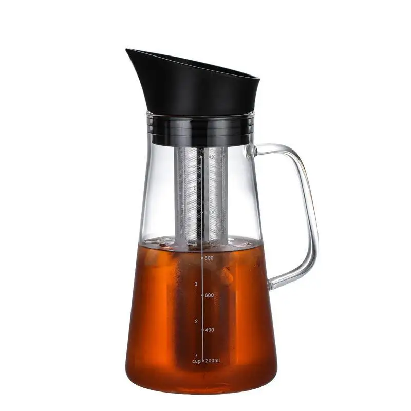 BPA Free Leak proof Plastic Pitcher Cold Brew Iced Coffee Maker with Airtight Lid Silicone Handle Reusable Mesh Filter