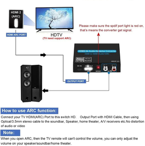 Extracteur audio HDMI 2.0b compatible HDCP2.2 en métal 4K 60Hz avec sortie <span class=keywords><strong>ARC</strong></span> SPDIF <span class=keywords><strong>RCA</strong></span> 3,5 mm pour barre de son, amplificateur et décodeur HDTV - Product Image 3