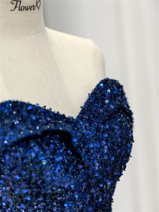 QUEENS GOWN Shiny <strong>Blue</strong> Sequins Evening Gown Portrait Sweetheart Backless Party <strong>Dress</strong> With Sequins Evening <strong>Dress</strong> - Product Image 5