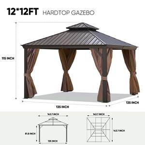 Gazebo de jardin DB Brown facilement assemblé cadre en acier inoxydable et plastique enduit de poudre coupe-vent balcon Pergola/tonnelle ensemble unique - Product Image 2