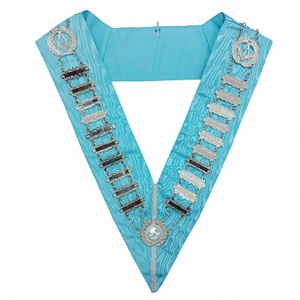 COLLIER D'OFFICIERS D'ARTISANAT MASONIQUE REGALIA AVEC CHAÎNE EN MÉTAL AVEC CHAÎNE DE BIJOUX EN MÉTAL TOUT AUTOUR DE BOULE EN ARGENT SUR FRONTAGE - Product Image 1