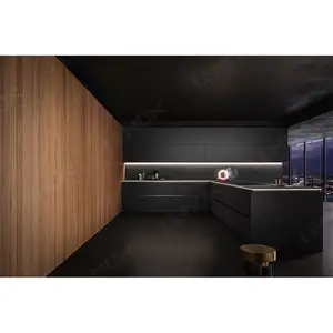 Chanh thiết kế hiện đại màu đen tủ bếp Full Set giá tốt tùy chỉnh nhà mở mbf tủ bếp