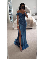 Nouvelle Robe Longue Sexy pour Femme, Brillante, Taille Haute, Robe de Danse Tendance, Coupe Ajustée, à Paillettes, Épaules Dénudées, Jupe Longue de Soirée