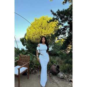 Basic <b>White</b> <b>2</b>-<b>Piece</b> <b>Set</b> Summer Sports Wear Top Bottom Midi-Length Knit Cotton Fabrics Skinny Fit Print Pattern Silk Spandex - Product Image 6