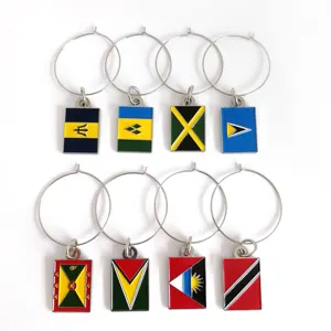 personalized metal enamel countries flags jewelry charms wine tag wine rings bar decorations