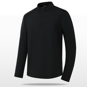 Camicia sportiva da uomo a maniche <span class=keywords><strong>lunghe</strong></span> per l'autunno e l'inverno mezza cerniera abbigliamento da corsa all'aperto caldo con tinta unita - Product Image 5