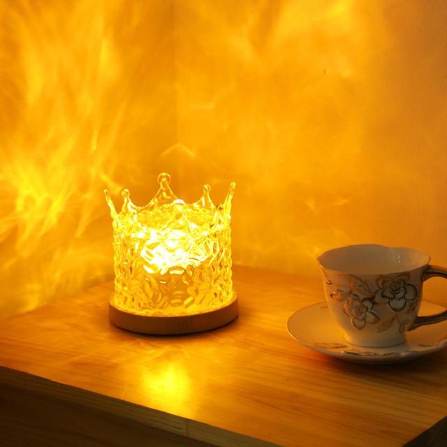 USB Rechargeable Plug-In Aurora Borealis Warm White LED Bedroom Night Projector Dynamic Ocean Wave Water Ripple Patterns Modern