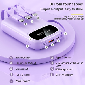 Station d'alimentation portable à charge rapide avec câble USB-C intégré, 10000 mAh haute capacité, sortie 10W, personnalisable avec logo, vente en gros - Product Image 4
