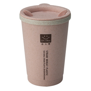 Resistente al calor de PP ecológico biodegradable de fibra de bambú de <span class=keywords><strong>trigo</strong></span> de plástico de doble pared vaso taza con tapa - Product Image 1
