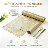 Ensemble de chemin de table et de dessous-de-plat en PVC découpé avec feuilles d'or luxueuses |   Tapis de table décoratif antidérapant |   Fête à domicile, hôtel, mariage