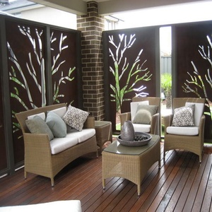 Mô hình 3D 8ft ban công bằng gỗ hàng rào riêng tư cut-out màn hình kim loại với nhôm tráng bột lắp ráp dễ dàng cho cổng vườn - Product Image 2