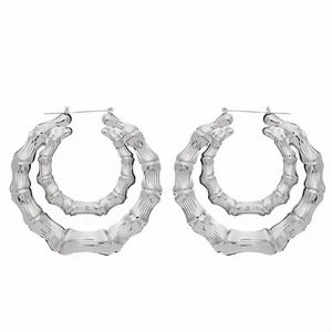 Orecchini a Cerchio Aperti a Doppio Strato per Donne, Design a Nodo di Bambù, Gioielli Oversize di Tendenza - Product Image 1
