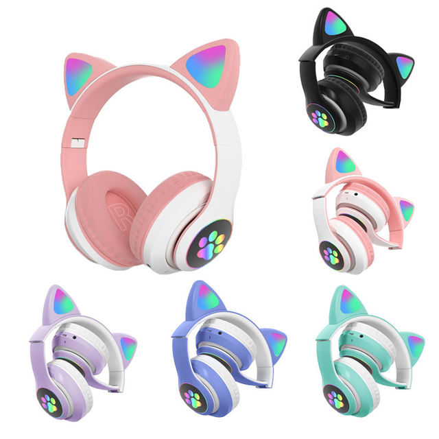 Best Price Stereo Hands Free Over Ear Wireless Gaming Blue tooth Headphone with MIC Support TF Card Cute Headset
