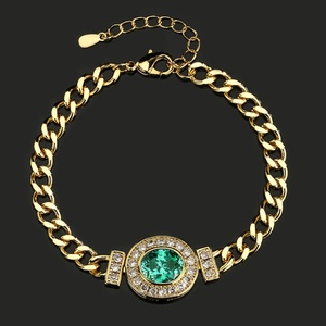 Fashion Jewelry Eco-friendly <b>Copper</b> Gold Plated 8*10MM Multicolor Zircon Fashion Chain Link Bracelet Women for Daily Wear - Product Image 5