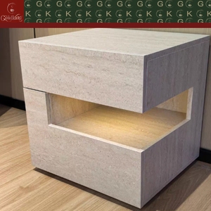 Table de chevet flottante GOLDKING en travertin beige naturel avec éclairage LED, fabrication OEM ODM directe d'usine, personnalisable - Product Image 5