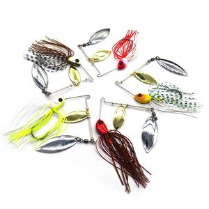Señuelo profesional de pesca de lubina, spinnerbait de hierro artificial duro con doble aspa de aluminio, falda de silicona y cabeza de jig para lucio y trucha - Product Image 1