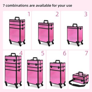 Valise de maquillage en aluminium à roulettes avec fermeture à verrouillage, résistante à l'<span class=keywords><strong>eau</strong></span>, durable - Valise de cosmétologie professionnelle pour salon/coiffeur - Product Image 3