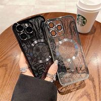Étui magnétique transparent de placage de luxe pour iPhone 15 14 13 12 11 Pro Max Plus couverture mobile de charge sans fil