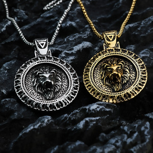 สร้อยคอจี้หัวสิงโตสแตนเลสสไตล์วินเทจสำหรับผู้ชาย ขนาดใหญ่ ดีไซน์ลายสัตว์ด้านเดียว ของขวัญเครื่องประดับ - Product Image 1