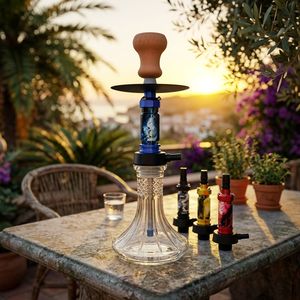 Moderna Base de Shisha de Aleación de Aluminio con Vástago de Vidrio Esmerilado y Manguera para Uso en Bares y Salones - Product Image 2