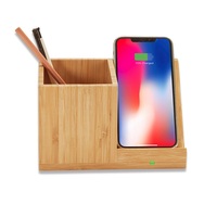 Chargeur rapide sans fil avec organisateur de bureau certifié Qi chargeur à Induction en bois de bambou support de stylo porte-crayon chargeur sans fil