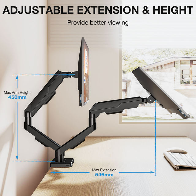 Hot Selling Dual LCD Gas Spring Monitor Arm Desk Mount Stand Adjustable Dual Monitor Support