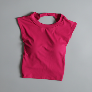 Femmes Yoga Sports Top à manches courtes avec coussin de poitrine Sexy Back Running Pilates Fitness Training Summer Activewear - Product Image 1