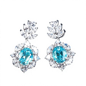 Pendientes de plata 925 de primera calidad con piedras preciosas azules ovaladas y detalles de diamantes para mujer, joyería de boda - Product Image 1
