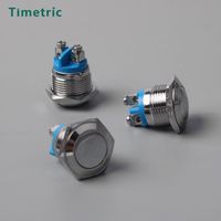 Interrupteur à bouton-poussoir plat en métal 16mm 19mm 22mm 12mm, momentané, à bornes à vis, sans LED