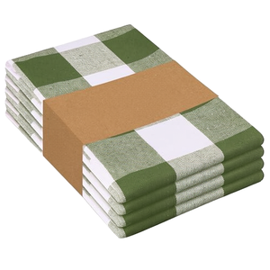 Checkered Cotton <b>Kitchen</b> <b>Towels</b> Green White Rectangle Woven Eco Friendly Machine Wash - Product Image 1