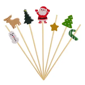 Preiswerter Großhandel kreativer Bambus-Pfeifen-Stick einweg-Pick-Stick für Bar Weihnachten Hochzeit niedliche Cocktail-Sticks