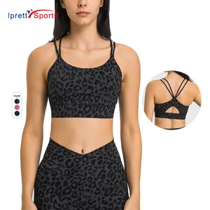 Женский комплект из двух предметов с леопардовым принтом, эластичный бюстгальтер пуш-ап для йоги с V-образными шортами для фитнеса и бега, спортивный костюм