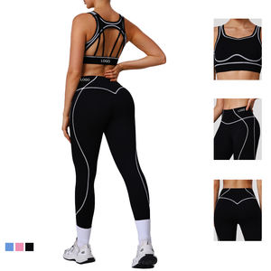 Conjunto de Yoga Color Block de Alto Impacto para Mujer con Logotipo Personalizado, Sujetador Deportivo y Leggings con Sensación de Desnudez, Conjunto de Entrenamiento para Gimnasio - Product Image 1