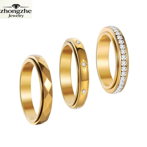 Anillo Giratorio Moderno con Certificación CE, de Acero Inoxidable, Resistente al Agua y al Deslustre, Chapado en Oro de 18K con Incrustaciones de Circonio, Ideal <span class=keywords><strong>para</strong></span> Regalo o Fiesta - Product Image 1