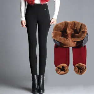 Womens Broek Dikke Fleece Gevoerde Leggings Met Steekzakken 500G Plus Size Panty 6XL Stretch Broek Winter Kleding