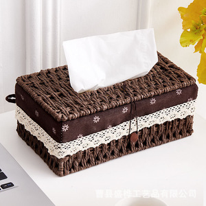 Handmade Woven <b>Tissue</b> Box <b>Paper</b> Rope Brown With Lace Car Living Room Bathroom Decor Pull Out <b>Tissue</b> Storage - Product Image 1