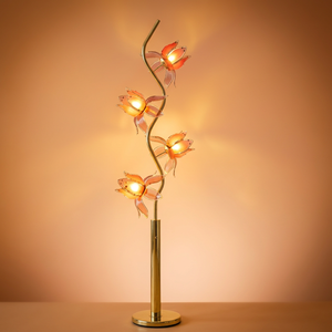 Stylish Floral Standing <b>Floor</b> <b>Lamp</b>, S-Bend Polished Gold Support, 4 Pink Translucent Acrylic Lotus Lampshade - Product Image 5