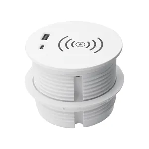 Incasso 90mm rotondo colore bianco grommet 15W veloce scrivania divano presa di ricarica wireless con PD20W porta di ricarica USB A e C