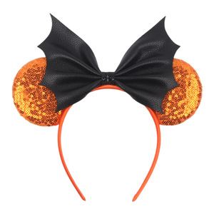 Diadema de Orejas de Ratón con Alas de Murciélago y Brillo de Halloween, Lazo de Telaraña Naranja, para Niños, Cosplay, Festival de Fantasmas, Parque Temático, Accesorio para el Cabello - Product Image 3