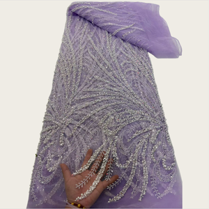 Tela de Encaje con Cuentas NI.AI, Tela de Red con Flores y Lentejuelas, Tela Bordada Asoebi para Vestidos de Fiesta - Product Image 1