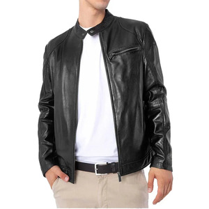 Chaqueta de Cuero Genuino para Hombre, de Alta Calidad, al por Mayor, Tallas Grandes, Reversible, de Invierno, Estilo Urbano, con Cuello Alto - Product Image 3