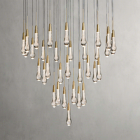Lustre moderne en verre en forme de goutte de pluie de 36 pouces, en laiton, avec éclairage LED suspendu pour salon