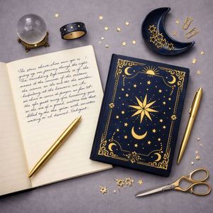 Navy Hardcover <b>Journal</b> Gold Foil Celestial Star Moon Notebook Lay Flat Writing Diary for Notes Journaling Gift - Product Image 6