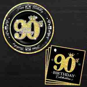 90th Birthday Party <b>Plates</b> Modern Gold Foil Pack of 9 Inches Gold Paper <b>Plates</b> for Celebration Decorations - Product Image 2