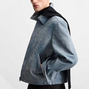 Venta al por mayor de ropa de fábrica de logotipo personalizado de alta calidad Casual Satén de moda todo-fósforo de pie chaqueta de cuero recortada con cuello para los hombres - Product Image 4