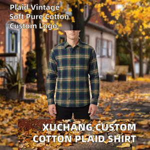 Chemise à carreaux en flanelle pour homme avec logo personnalisé, manches longues, col rabattu, décontractée, pour l'extérieur - Product Image 2